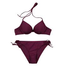 Moda feminina biquíni halter cinta alta cor sólida cintura dividida maiô