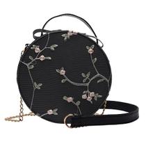 Moda feminina bolsa de renda fresca bolsa crossbody cor sólida pequena bolsa redonda