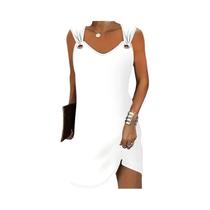 Moda feminina casual cor sólida suspender vestido sem mangas verão saia confortável