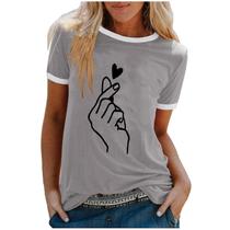 Moda feminina casual impressão o-pescoço solto manga curta camiseta pulôver tops
