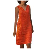 Moda feminina casual plus size com decote em V cor soild colete sem mangas vestido de linho