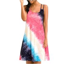 Moda Feminina Casual Todos os Dias Sem Mangas Tie-dye Rainbow Print Suspender Dress