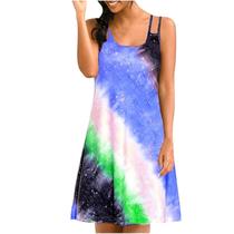 Moda Feminina Casual Todos os Dias Sem Mangas Tie-dye Rainbow Print Suspender Dress