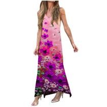 Moda feminina casual verão solto estampado em volta do pescoço vestido sem mangas Moda feminina casual verão solto estampado em volta do pescoço vestido sem mangas