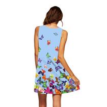 Moda feminina casual verão solto estampado em volta do pescoço vestido sem mangas