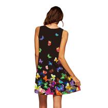 Moda feminina casual verão solto estampado em volta do pescoço vestido sem mangas Moda feminina casual verão solto estampado em volta do pescoço vestido sem mangas