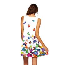 Moda feminina casual verão solto estampado em volta do pescoço vestido sem mangas