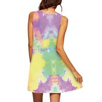 Moda feminina casual verão solto estampado em volta do pescoço vestido sem mangas Moda feminina casual verão solto estampado em volta do pescoço vestido sem mangas