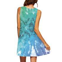 Moda feminina casual verão solto estampado em volta do pescoço vestido sem mangas Moda feminina casual verão solto estampado em volta do pescoço vestido sem mangas