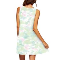 Moda feminina casual verão solto estampado em volta do pescoço vestido sem mangas Moda feminina casual verão solto estampado em volta do pescoço vestido sem mangas