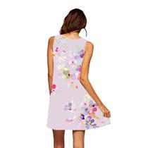 Moda feminina casual verão solto estampado em volta do pescoço vestido sem mangas Moda feminina casual verão solto estampado em volta do pescoço vestido sem mangas