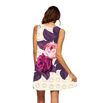 Moda feminina casual verão solto estampado em volta do pescoço vestido sem mangas Moda feminina casual verão solto estampado em volta do pescoço vestido sem mangas