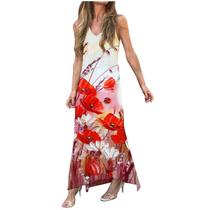 Moda feminina casual verão solto estampado em volta do pescoço vestido sem mangas Moda feminina casual verão solto estampado em volta do pescoço vestido sem mangas