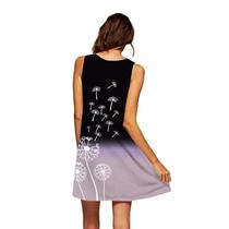 Moda feminina casual verão solto estampado em volta do pescoço vestido sem mangas Moda feminina casual verão solto estampado em volta do pescoço vestido sem mangas