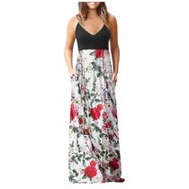 Moda feminina com decote em V sem mangas borboleta estampado casual vestidos longos de verão
