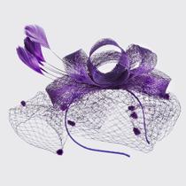Moda feminina Fascinator Penny Mesh Hat Fitas e penas Chapéu de festa de casamento