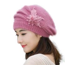 Moda feminina flor malha crochê gorro chapéu inverno boné quente boina
