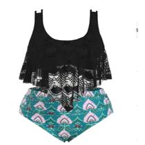 Moda feminina grande cor gorda impressão de duas peças maiô roupa de banho roupa de praia Moda feminina grande cor gorda impressão de duas peças maiô roupa de banho roupa de praia