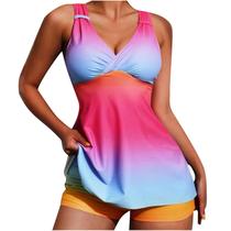 Moda feminina multicolor gradiente cor split colete minimalista sexy boxer calças maiô feminino