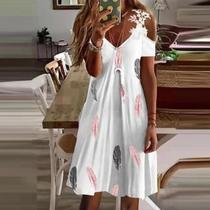 Moda feminina renda com decote em v suspender vestido verão casual renda branca saia curta