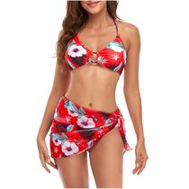 Moda Feminina Sexy Print Três Peças Split Swimsuit Show Cintura Fio Livre Com Almofada Conjunto De Biquíni Sexy Sólido