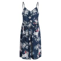 Moda feminina verão à beira-mar sling sem mangas com decote em v impressão vestido casual Moda feminina verão à beira-mar sling sem mangas com decote em v impressão vestido casual