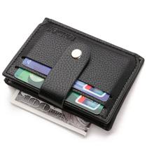 Moda Leather Men Slim Mini Wallet Caixa Caixa Caixa Suporte de cartão de crédito Coin Pocket - Preto