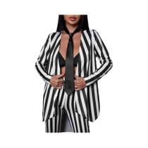 Moda listrado manga longa casaco superior feminino casual solto terno sem botão cardigan explosão Moda listrado manga longa casaco superior feminino casual solto terno sem botão cardigan explosão