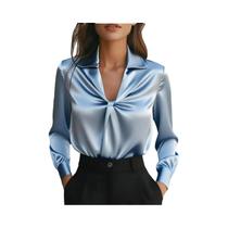Moda outono temperamento cor sólida cetim plissado camisa de manga comprida para mulher