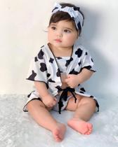 Moda Praia Bebê - Top + Calcinha + Laço De Cabelo + Saída de Praia UV50+