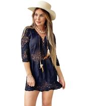 Moda Praia Feminina Chemise /Saida de Praia Chic Boho Elegante /Veestido Renda Bata 2814 Moda Praia Feminina Chemise /Saida de Praia Chic Boho Elegante /Veestido Renda Bata 2814