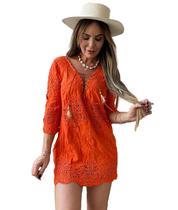 Moda Praia Feminina Chemise /Saida de Praia Chic Boho Elegante /Veestido Renda Bata 2814