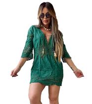 Moda Praia Feminina Chemise /Saida de Praia Chic Boho Elegante /Veestido Renda Bata 2814 - Show Store