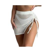 Moda praia saia elegante biquíni oco bloqueado saia curta de malha