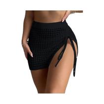 Moda praia saia elegante biquíni oco bloqueado saia curta de malha