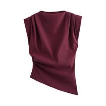 Moda sem ombros estilo europeu americano simples plissado decorativo novo topo