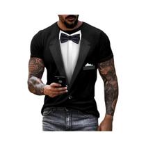 Moda verão divertido terno falso 3D fraque arco engraçado diversão personalidade casual camiseta