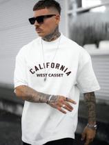 Moda Verão Masculina Camiseta Inglês Carta Impressão Casual Solto Algodão Streetwear Topos 2024