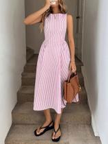 Moda verão novo vestido casual de alta qualidade com listras verticais sem mangas Moda verão novo vestido casual de alta qualidade com listras verticais sem mangas