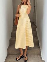 Moda verão novo vestido casual de alta qualidade com listras verticais sem mangas Moda verão novo vestido casual de alta qualidade com listras verticais sem mangas