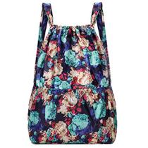 Moda vintage drawstring mochilas feminino grande capacidade flor estilo étnico impermeável náilon mochila ombros mochila