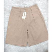 MODAS DOMI Bermuda de Linho Com Cinto Feminina 135 Tendência 2024