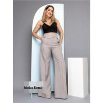 Modas Domi Calça Pantalona de Linho Wide Leg Feminino L8297