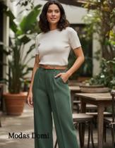 Modas Domi Calça Pantalona Linho Com Cinto 08028
