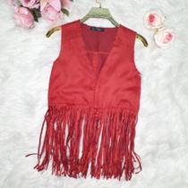 MODAS DOMI Colete Com Franja Veludo 1506 Elegante