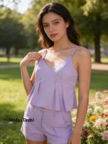 Modas Domi Conjunto Cropped com Bojo Shorts Cintura Alta Casual Moda Verão LT202 Modas Domi Conjunto Cropped com Bojo Shorts Cintura Alta Casual Moda Verão LT202