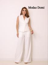 Modas Domi- Conjunto Feminino Calça Pantalona e Colete com Detalhe de Botão Luis Twill 91102