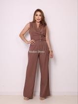 Modas Domi- Conjunto Feminino Calça Pantalona e Colete Transpassado Luis Twill 90803