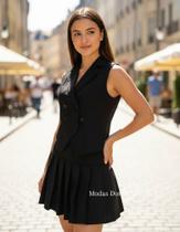Modas Domi- Conjunto Feminino Colete e Saia Godê Com Pregas Luis Twill 91000