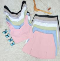 Modas Domi Conjunto Feminino Cropped e Shorts Saia Modelo Verão Moda 2025 LT210